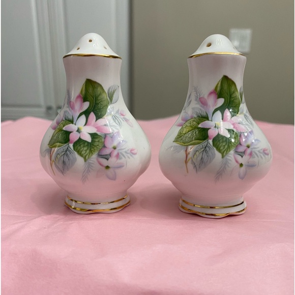 EUC VTG ROYAL ALBERT BONE CHINA SALT AND PEPPER SHAKERS IN “MAYFLOWER” PATTERN - Picture 2 of 10